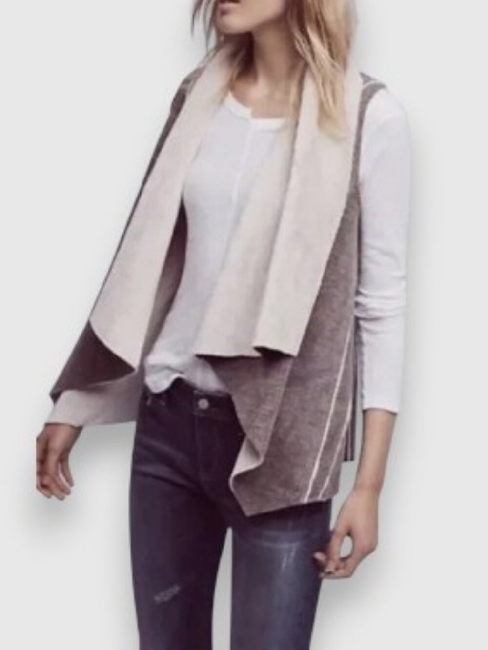 Amadi "Kady" faux fur sherpa open front vest grey women's size M
